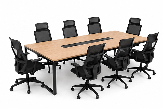 Mesa de juntas moderna con sillas ejecutivas para salas de reuniones.