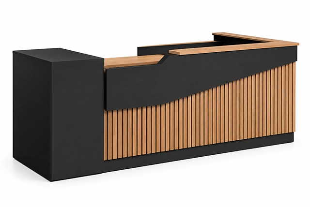 Mueble de recepción corporativa para oficinas modernas y empresas.