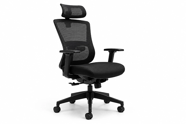 Silla ergonómica ejecutiva para oficina con diseño moderno y soporte lumbar.